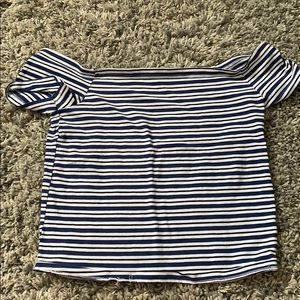 Pacsun Off the Shoulder Blue/White/Black Striped